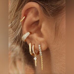 Gold Plated Stainless Steel Ear Stack Earring Set (5-Piece) | Hoop, Huggie & CZ